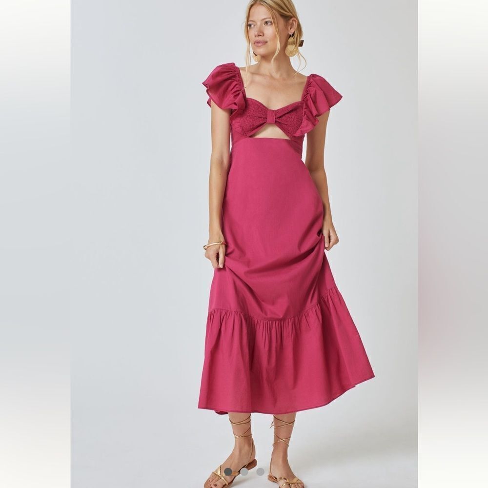 NWT Farm Rio x Anthropologie Ruffle Midi Dress Raspberry XL